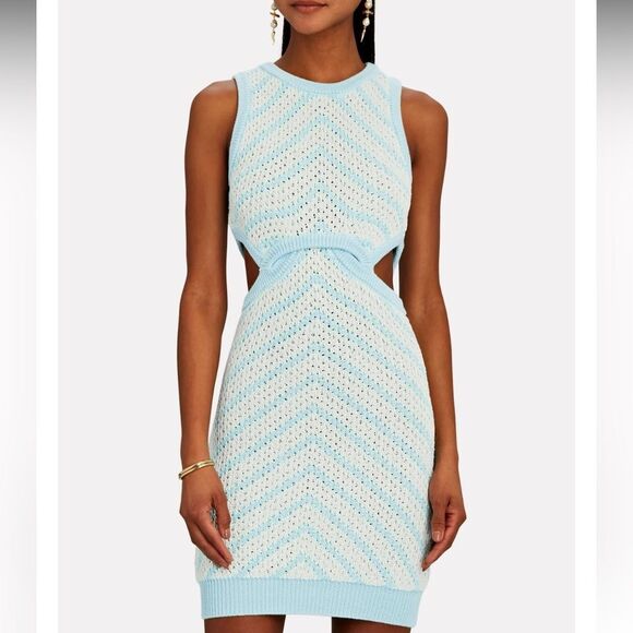 NWT For Love And Lemons Corinna Blue Sleeveless Knit Crochet Bodycon Dress Small - Picture 2 of 10